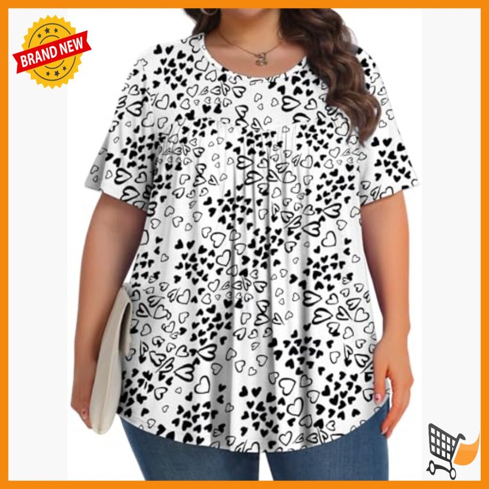 Plus Size Tunic Top Short Sleeve Crew Neck Soft Rayon Blouse 1X-5X - Picture 3 of 7
